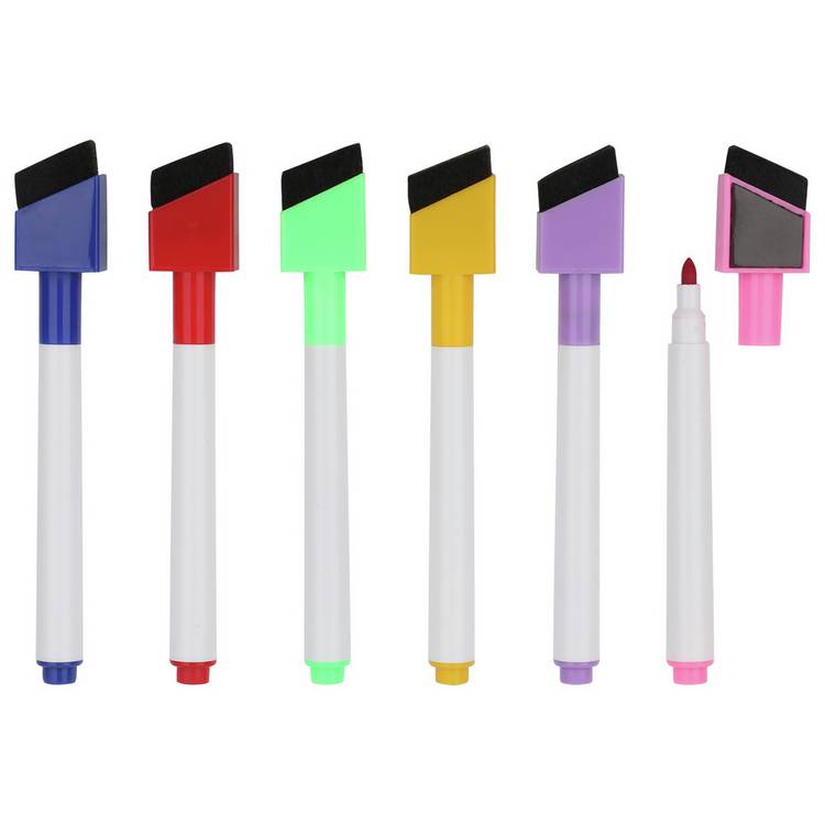 Home Pack of 6 Magnetic Dry Wipe Pens - Multicoloured 0