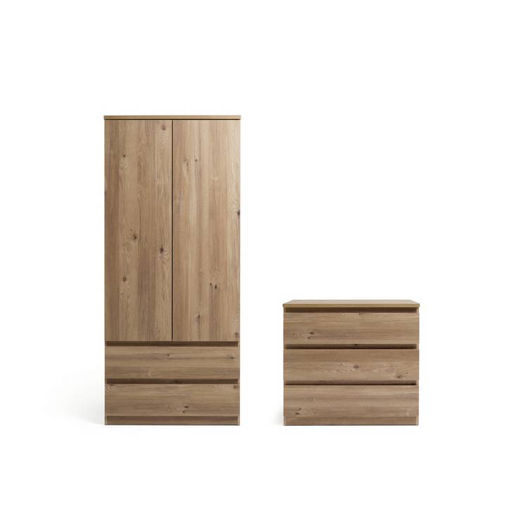 Habitat Jenson 2 Piece 2 Door Wardrobe Set - Oak Effect 0