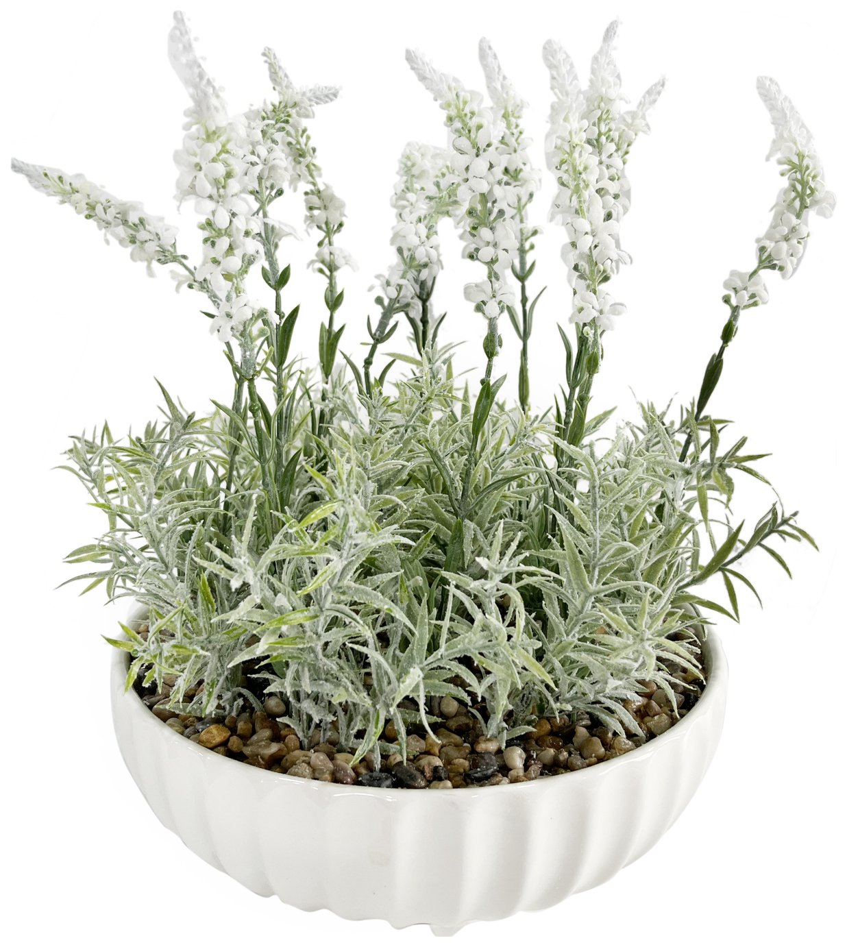 Garden XP Artificial White Lavender in White Ceramic Bowl