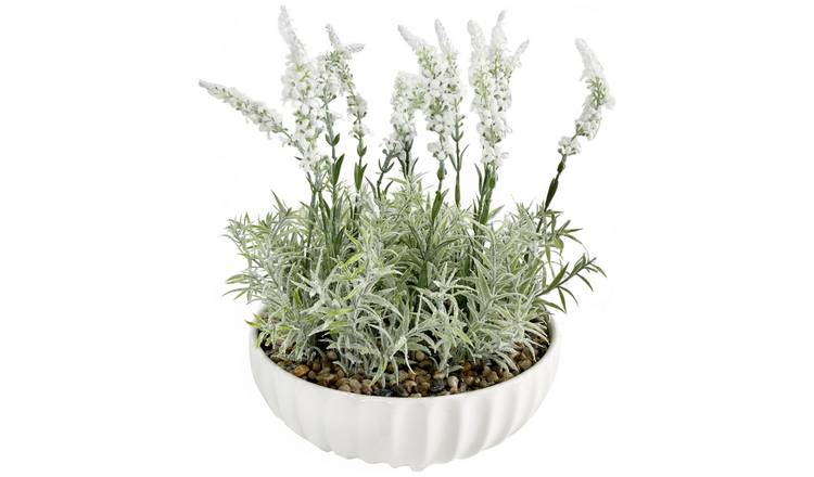 Garden XP Artificial White Lavender in White Ceramic Bowl