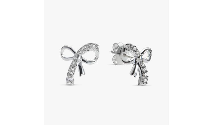 Revere Sterling Silver Diamond Studded Bow Stud Earrings