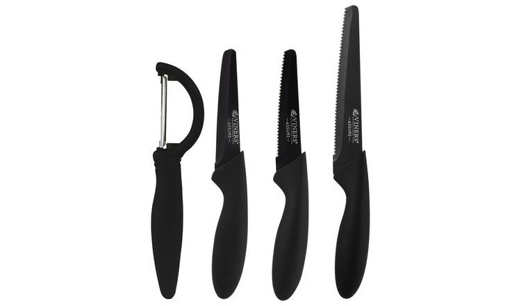 Viners 4 Piece Stainless Steel Knife and Peeler Set - Black