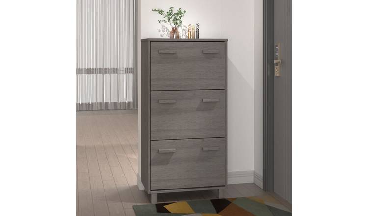 Walplus Solid Wood Shoe Cabinet - Light Grey - 59.5 x 35 x 117 cm