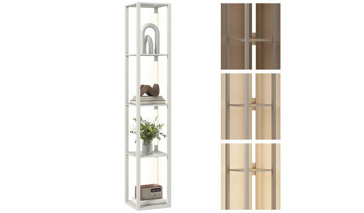 HOMCOM LED Dimmable Shelf Floor Lamp - Oak