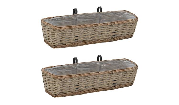 Walplus Pack of 2 Wicker Garden Planter - Brown - 60 x 18 X13 cm