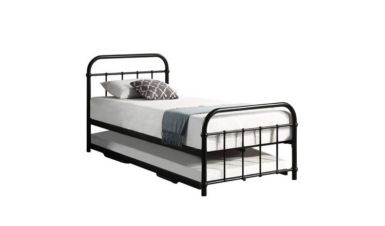 Slumberworks Tewin Vintage Single Bed Frame with Metal Trundle – Black
