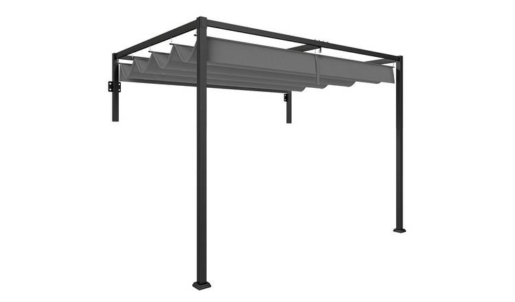 Outsunny Steel Lean-to Retractable Roof Pergola – Dark Grey