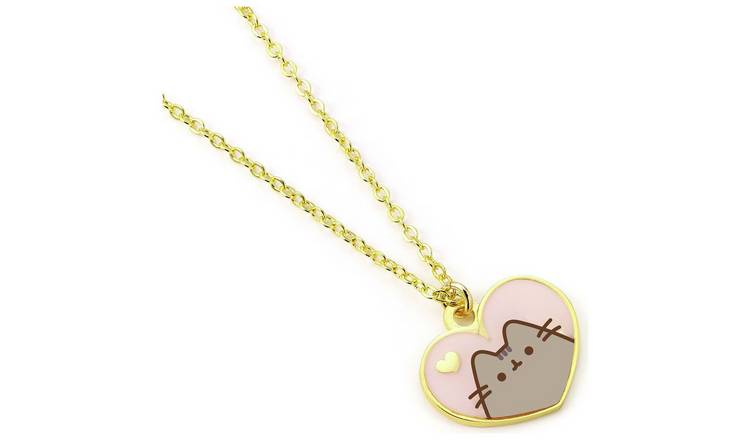 Pusheen Cat Pink Enamel & Gold Tone Heart Necklace