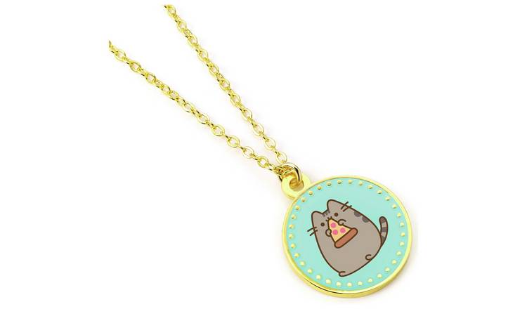 Pusheen Cat Blue Enamel & Gold-tone Pizza Necklace