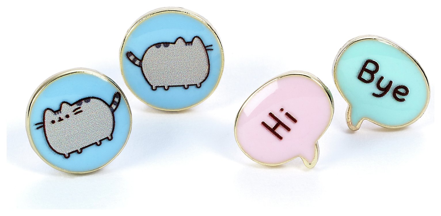 PUSHEEN Kid's Pastel Coloured Enamel Gold Tone Stud Earrings