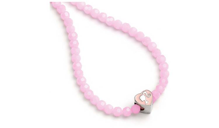 Barbie Heart Shaped Silhouette Charm  Pink Bead Necklace 