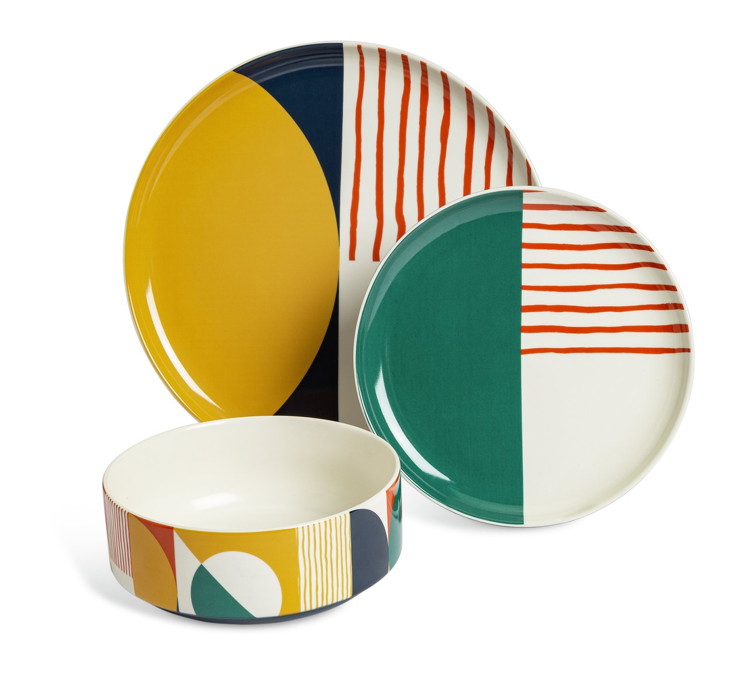 Habitat Geo Decal 12 Piece Dinner Set - Multicoloured