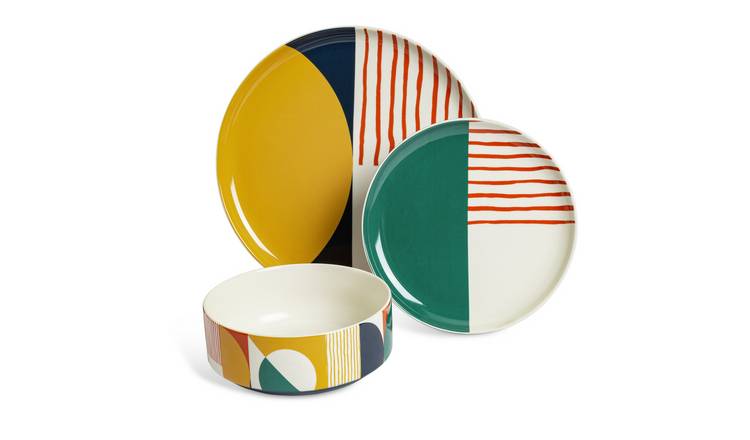 Buy Habitat Geo Decal 12 Piece Dinner Set Multicoloured Dinner sets Habitat