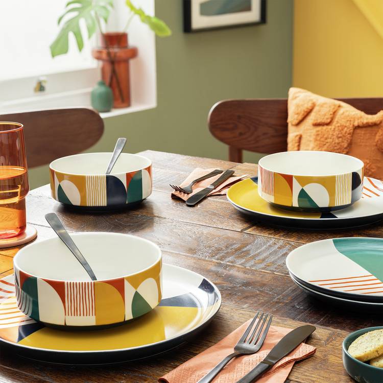 Habitat Geo Decal 12 Piece Dinner Set - Multicoloured 0