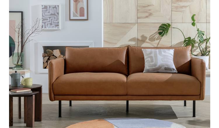 Habitat Moore Leather 3 Seater Sofa - Tan