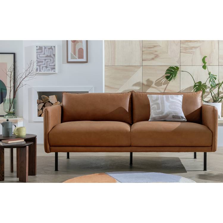 Habitat Moore Leather 3 Seater Sofa - Tan 0