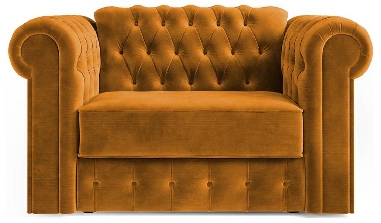 Jay-Be Chesterfield Velvet Cuddle Chair Sofa Bed - Gold