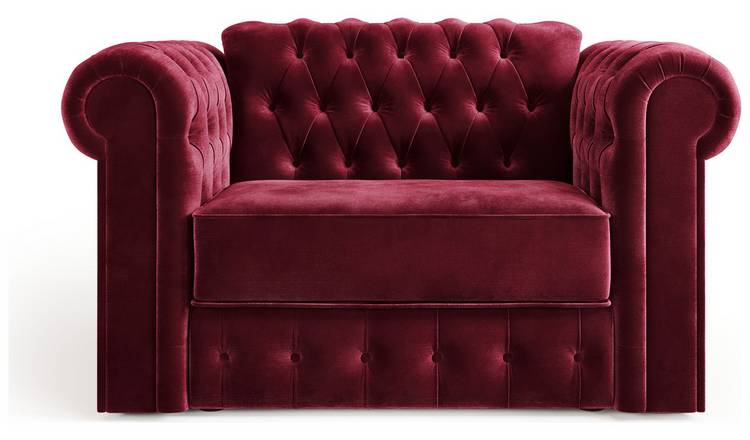 Jay-Be Chesterfield Velvet Cuddle Chair Sofa Bed - Burgundy