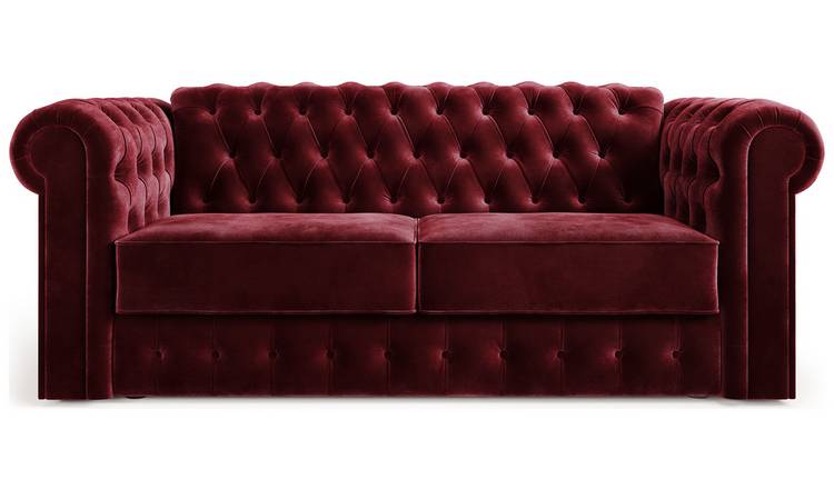 Jay-Be Chesterfield Velvet 3 Seater Sofa Bed - Burgundy