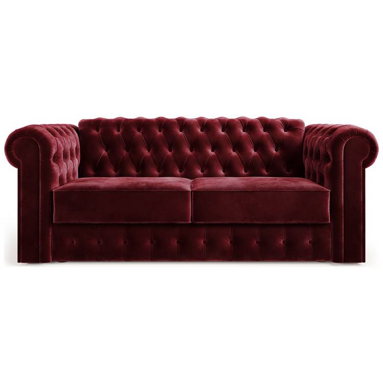 Jay-Be Chesterfield Velvet 3 Seater Sofa Bed - Burgundy 0