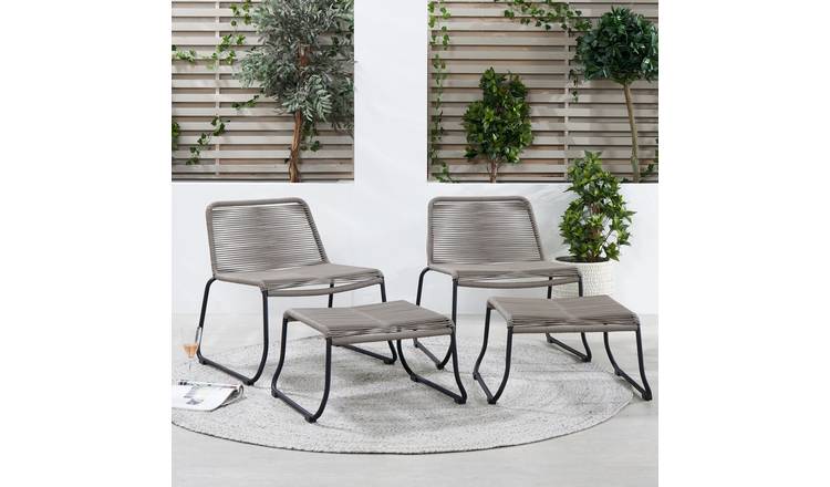 Pacific Pang Pair of Garden Chair with Stools - Grey