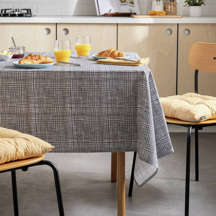 Habitat Charcoal Grid Cotton Wipe Clean Table Cloth - Grey 0