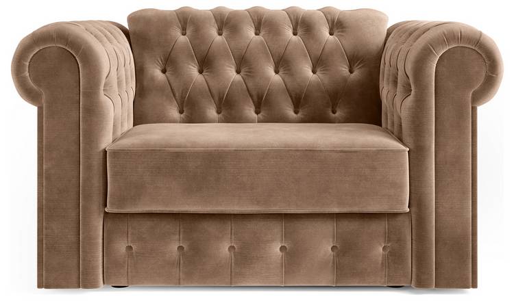 Jay-Be Chesterfield Velvet Cuddle Chair Sofa Bed - Beige