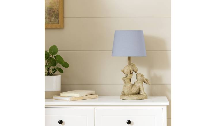 Argos Home Resin Bunny Table Lamp - Light Oak & Blue