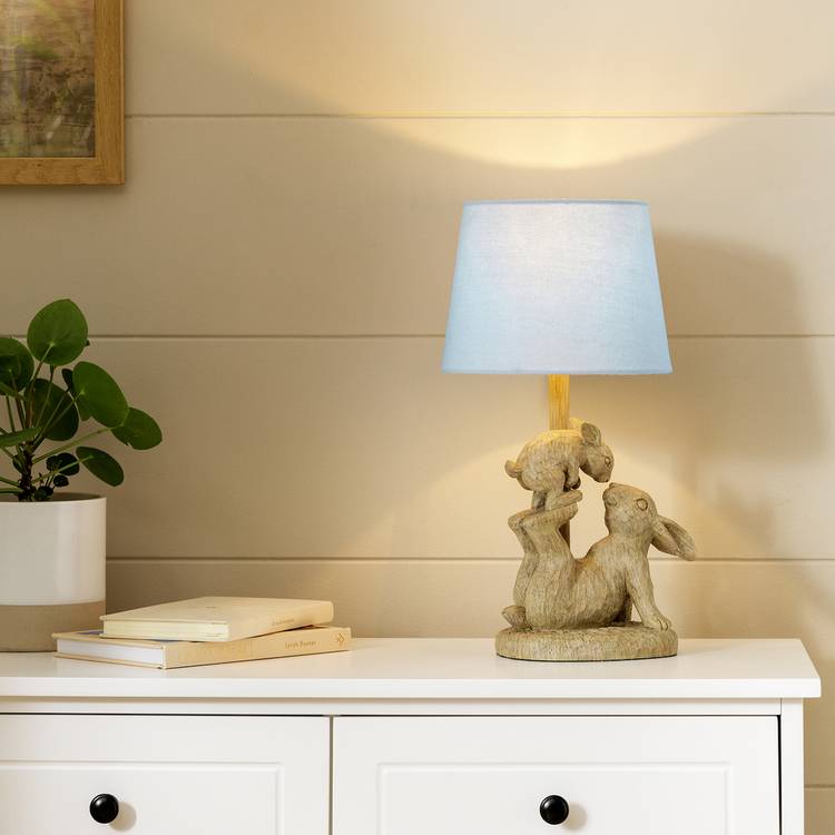 Argos Home Resin Bunny Table Lamp - Light Oak & Blue 0