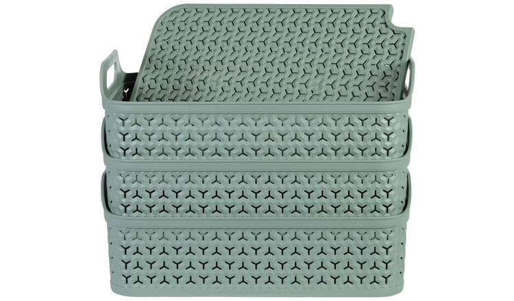 Strata Urban 3 x 12L Shallow Plastic Storage Baskets & Lid