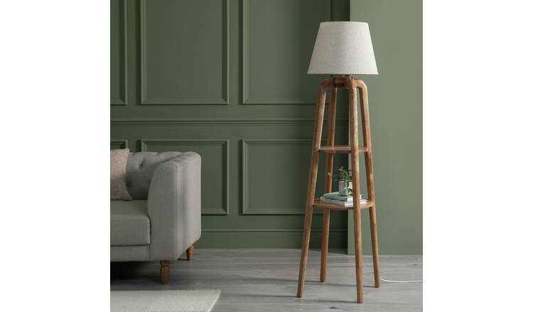 Argos Home Mango Wood Shelved Floor Lamp - Natural