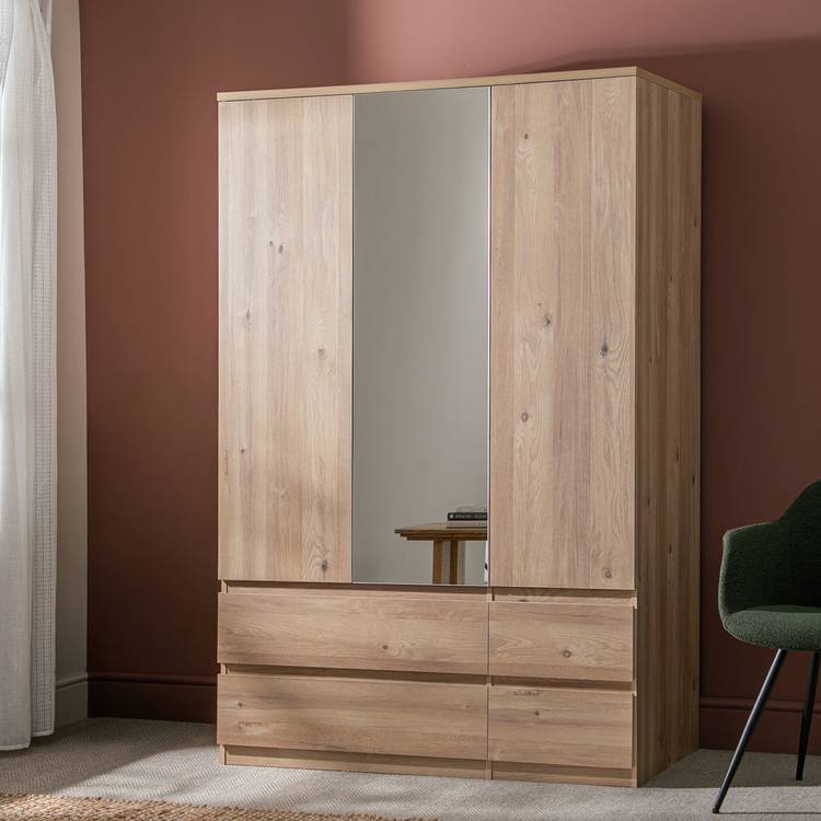 Habitat Jenson 3 Door 4 Drawer Mirror Wardrobe - Oak Effect 0