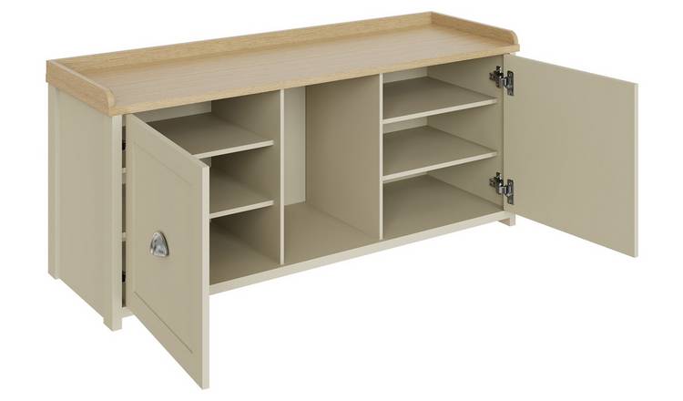 GFW Lancaster Grey and Oak 2 Door 1 Drawer Shoe Cabinet