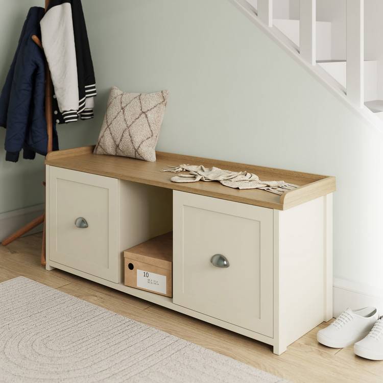 GFW Lancaster 2 Door Shoe Storage Bench - Cream 0