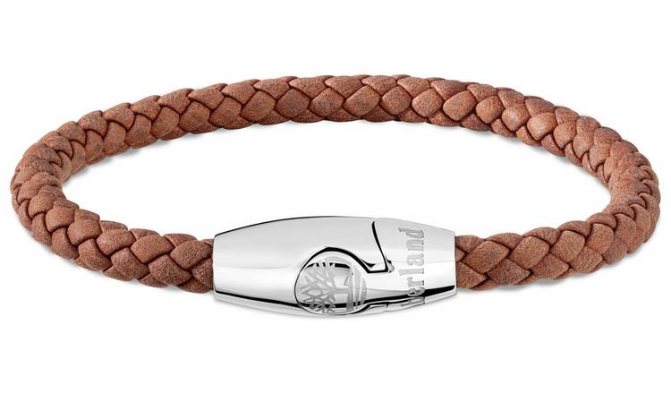 Timberland Bacari Brown Leather and Stainless Steel Bracelet