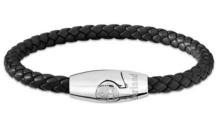 Timberland Bacari Black Leather and Stainless Steel Bracelet