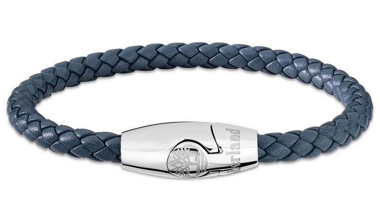 Timberland Bacari Navy Leather and Stainless Steel Bracelet