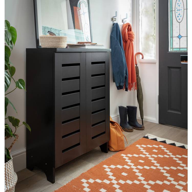 Argos Home Slatted Shoe Cabinet - Black 0