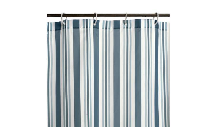 Blue striped shower clearance curtain