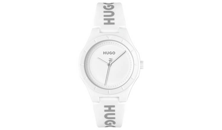 HUGO Ladies White Dial and White Silicone Strap Watch 