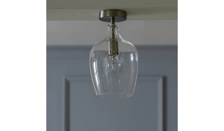 Habitat Abas Glass Flush to Ceiling Light - Satin Nickel