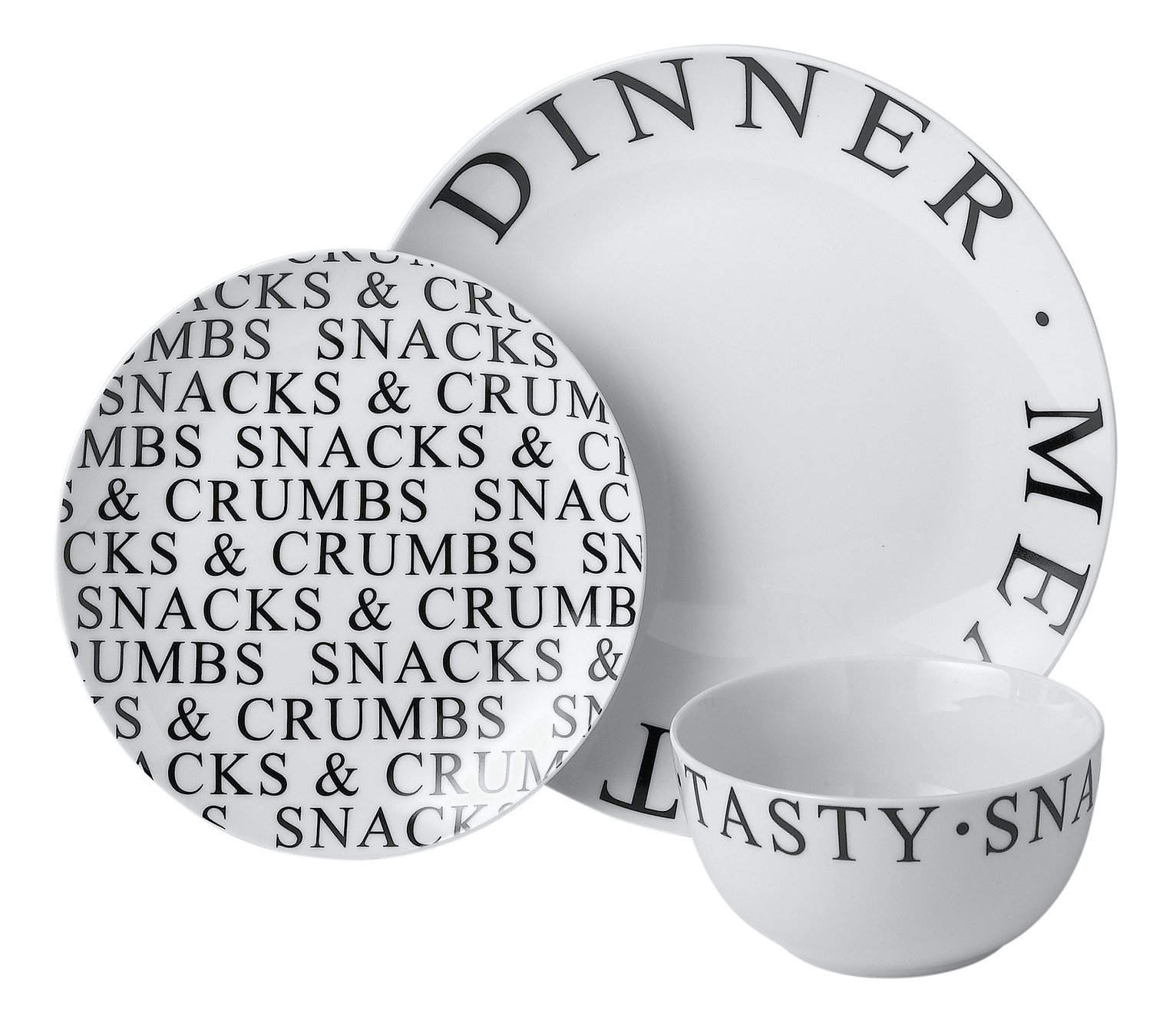 Argos Home Typography 12 Piece Porcelain Dinner Set
