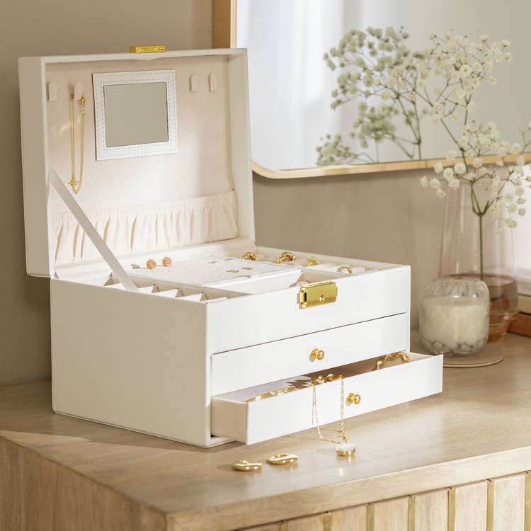 Argos Home Faux Leather Lockable Two Drawer Jewellery Box 0
