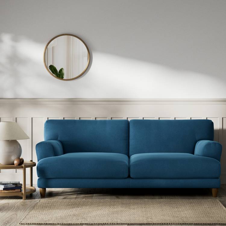 Habitat Askem Velvet 3 Seater Sofa - Ink Blue - Dark Leg 0