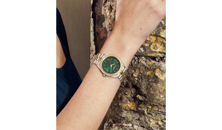 Buy Olivia Burton Green Dial Two Tone Stainless Steel Watch Womens watches Argos