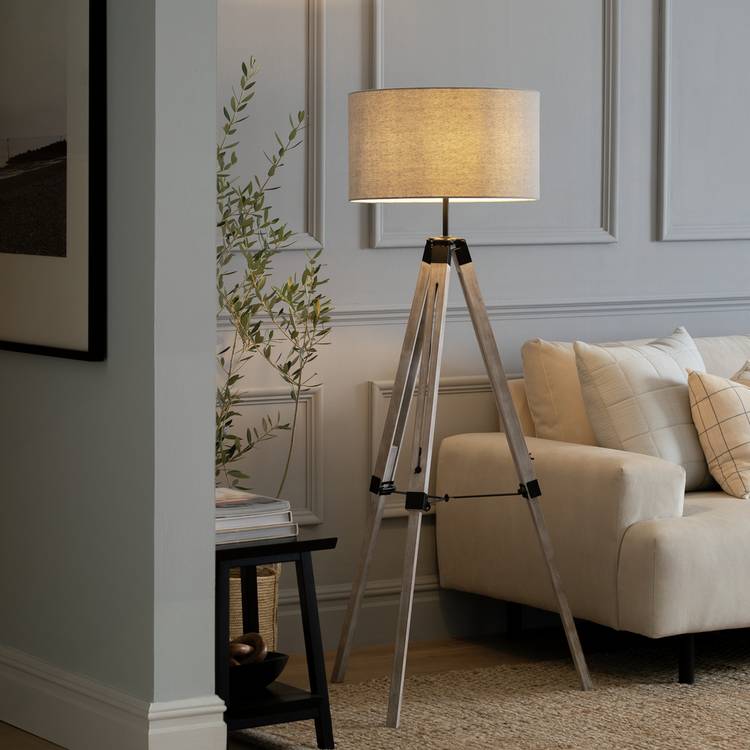 Habitat Lyle Wooden Tripod Floor Lamp - Grey 0