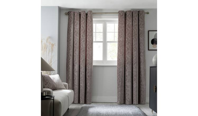 Habitat Velvet Geo Jacquard Curtains - Natural