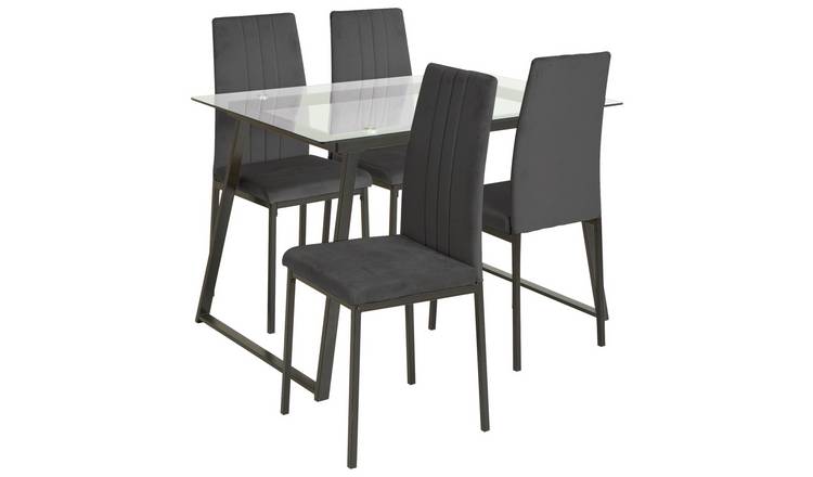 Argos Home Tyrus Glass Dining Table & 4 Charcoal Chairs