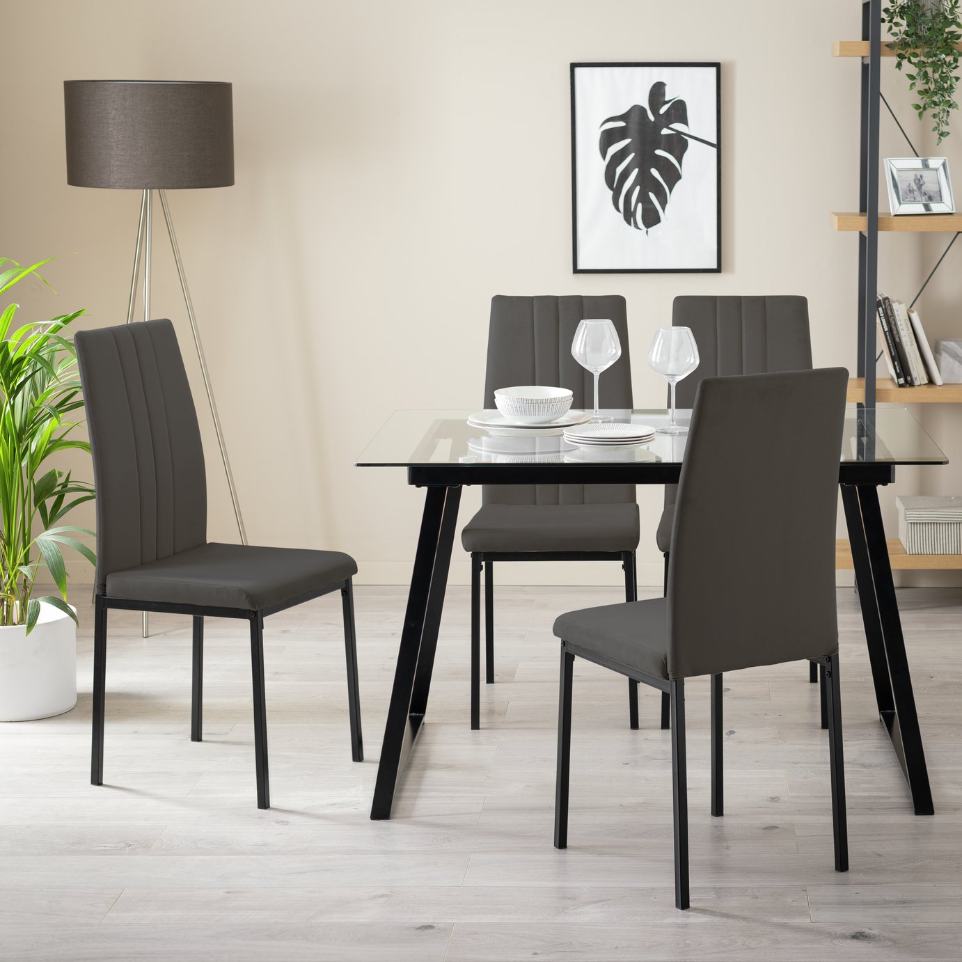 Argos Home Tyrus Glass Dining Table & 4 Charcoal Chairs