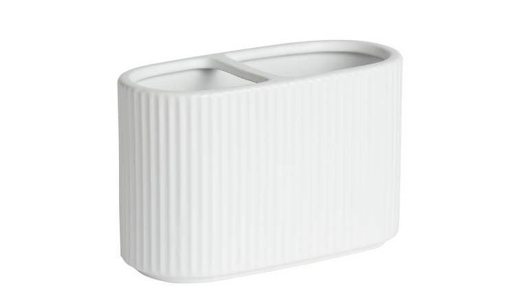 Argos Home Ribbed Ceramic Toothbrush Caddy - White